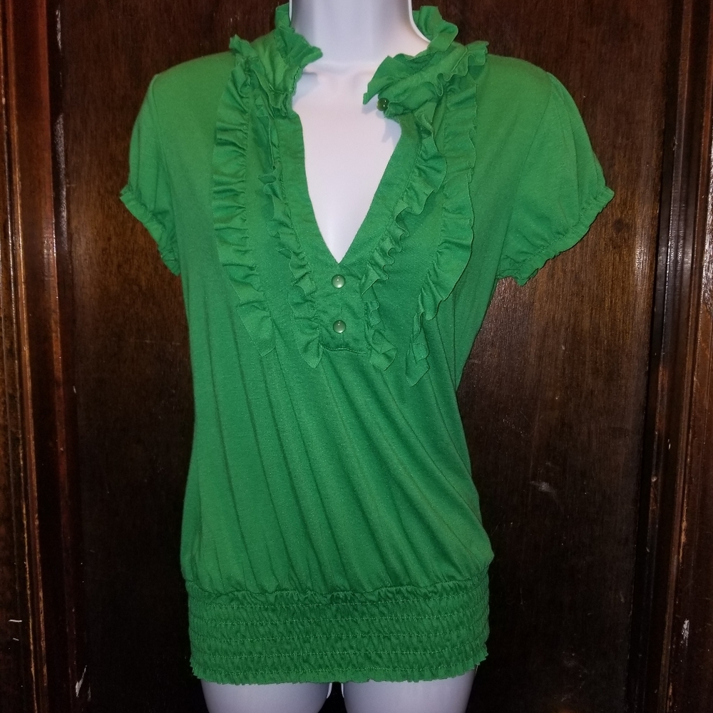 Sam & Max Green Ruffle Top